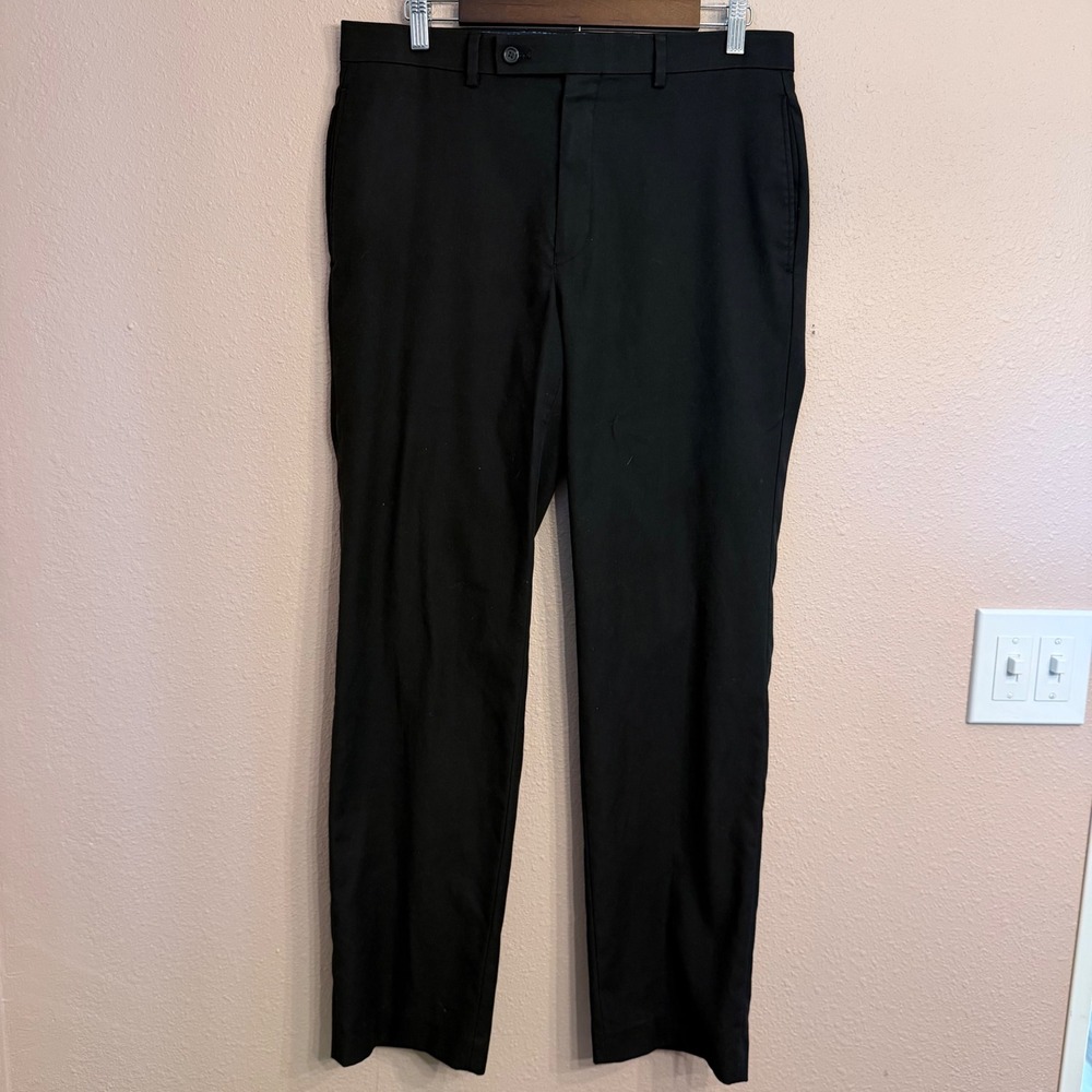 Lauren Ralph Lauren Mens Black Stretch Dress Pants 32W 32L Flat Front Trousers